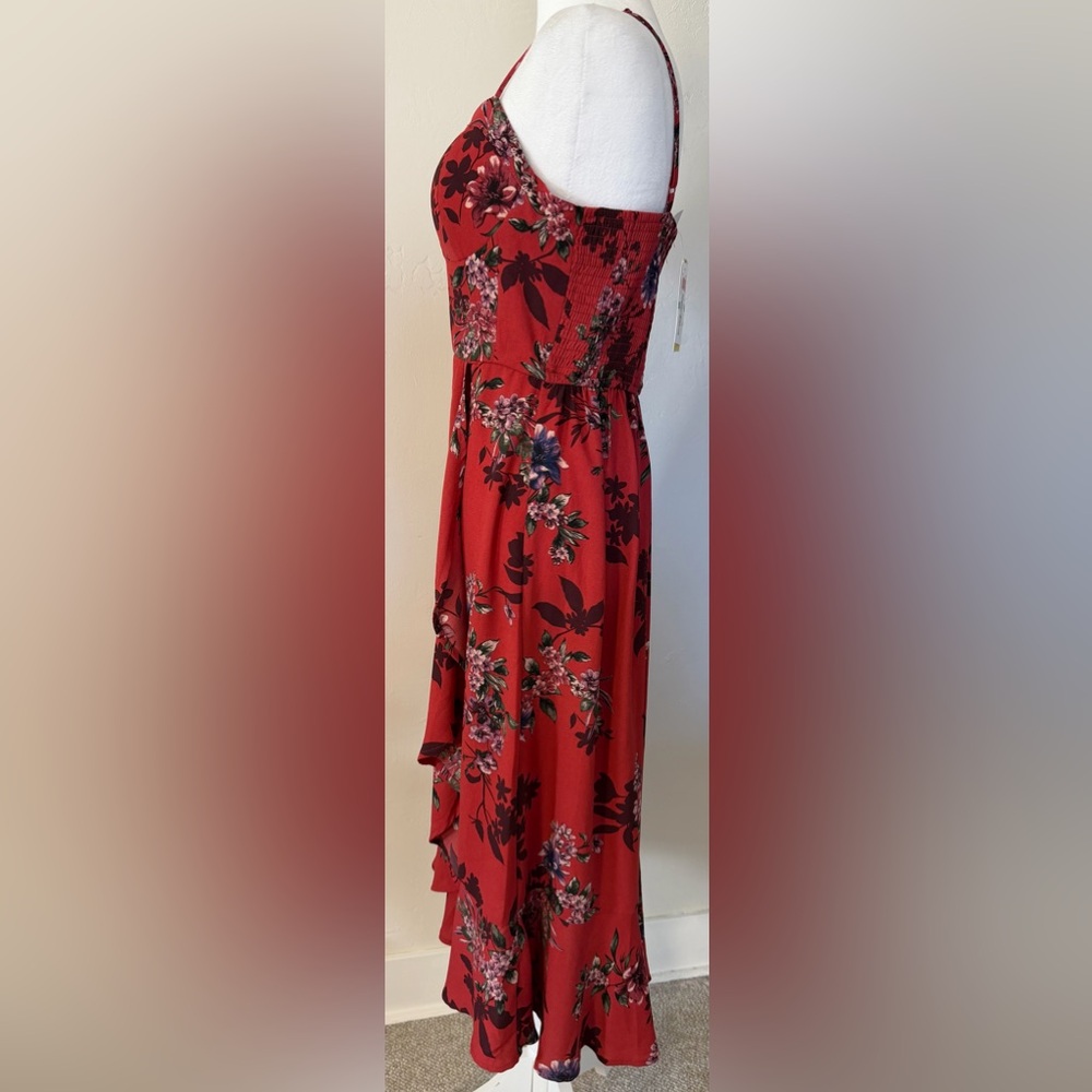 Band of Gypsies Red Floral Midi Dress Size Large Sweetheart Neck NWT - Picture 4 of 12